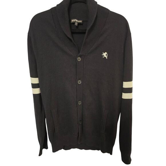 Express Cardigan Men's Sweater Black Button Up Cotton Size Large - Picture 1 of 5